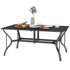 Rectangular Patio Table with Umbrella Hole, Steel Rectangle Outdoor Dining Table for 6 People for Garden, Black