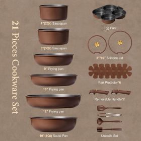 21pcs Pots and Pans Set, Nonstick Cookware Set Detachable Handle, Induction Kitchen Cookware Sets Non Stick with Removable Handle, RV Cookware Set
