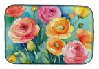 Ranunculus in Watercolor Dish Drying Mat Absorbent Dish Drying Mat Pad for Kitchen Counter Dish Drainer Mat for Countertop, 14 x 21", Multicolor