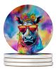 Hippie Animal Rhinoceros Large Sandstone Coasters Pack of 4 Absorbent Round Coasters Decor Gifts for Men or Women, 4 in, Multicolor