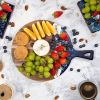 Round Acacia Wood & Resin Charcuterie Board with Handle - Natural Wood Grain Surface, Non-Porous Durable  for Meat, Bread, Cheese
