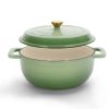 Cast iron 5QT cooking pot - Gradient green - includes two silicone gloves - Enamel pot