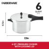 Pressure Cooker 6 Quart Aluminum Stovetop Pressure Cooker, Induction Compatible, Metal Utensil Safe, Silver